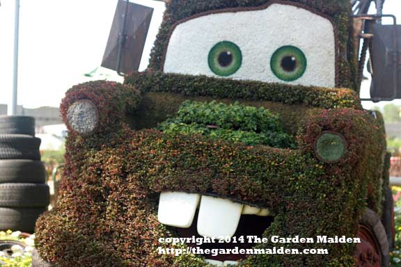 Tow Mater topiary. Epcot's International Flower and Garden Festival, 2014. May.  Image by The Garden Maiden, copyright 2014.